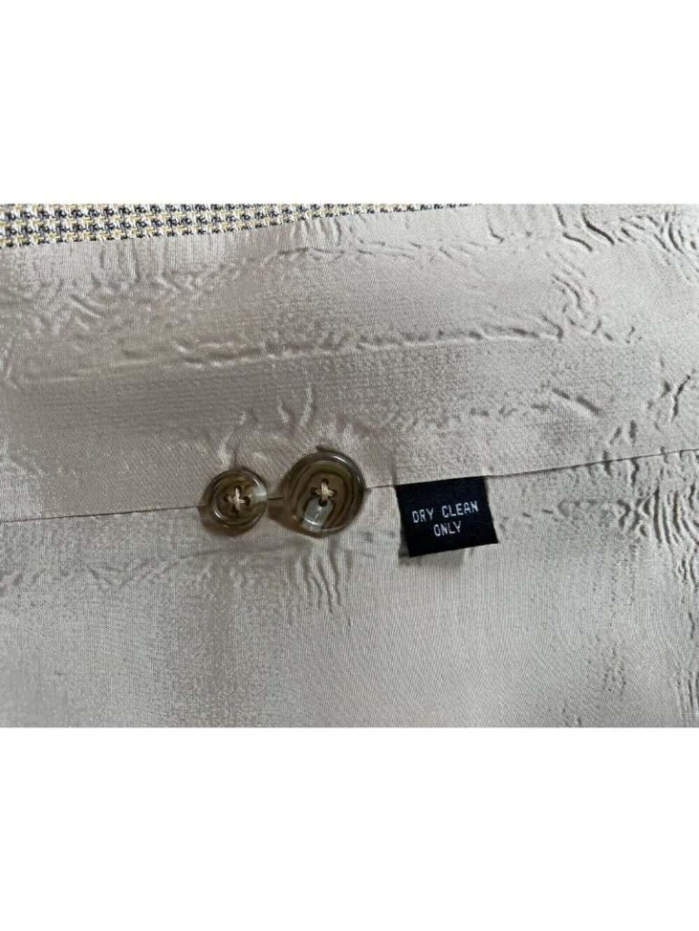 Linda Allard Ellen Tracy Vintage Petite Blazer Beige Houndstooth Wool Silk Blend - Picture 7 of 12